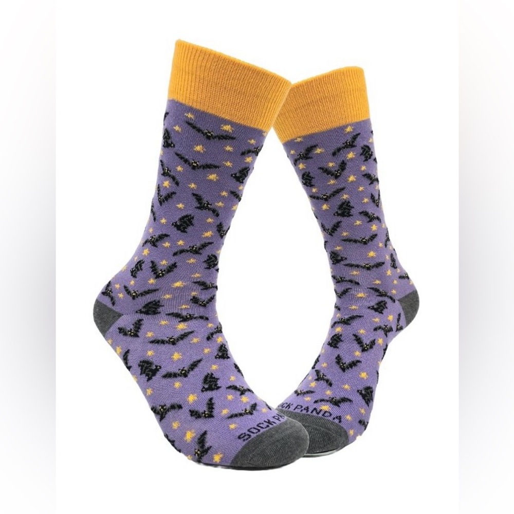 Gothic Black Bats in a  Purple Stary Sky Crew Socks